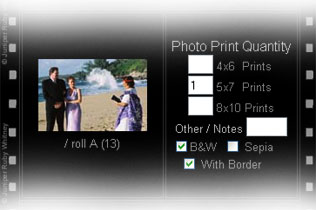 This example shows some one selecting One 5X7 Print in B&W with A White Border Print